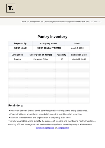 Free Pantry Inventory Template to Edit Online