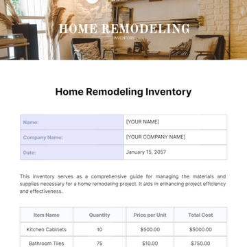Free Home Remodeling Inventory Template to Edit Online