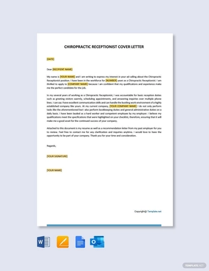 Chiropractic Receptionist Cover Letter Template