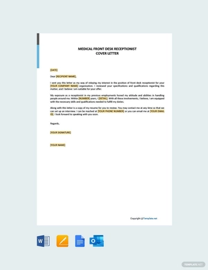 Medical Front Desk Receptionist Cover Letter