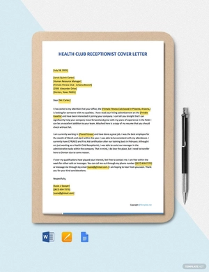 Health Club Receptionist Cover Letter Template