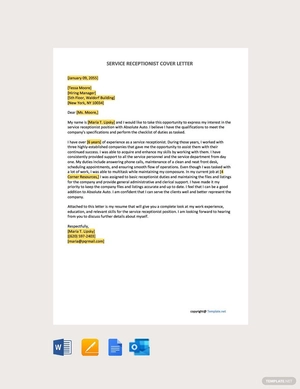 Service Receptionist Cover Letter