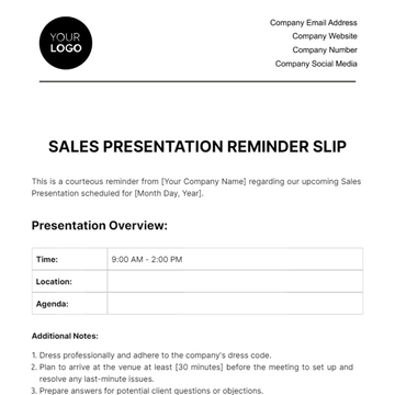 Free Sales Presentation Reminder Slip Template to Edit Online