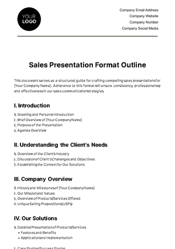 Free Sales Presentation Format Outline Template to Edit Online