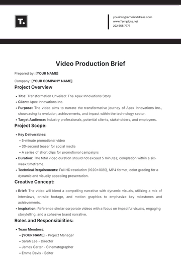 Free Video Production Brief Template to Edit Online