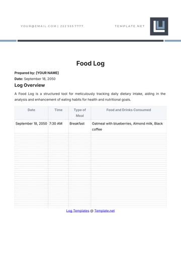 Free Food Log Template to Edit Online