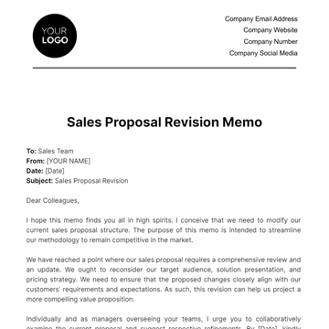 Free Sales Proposal Revision Memo Template to Edit Online