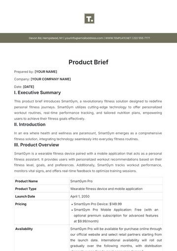 Free Product Brief Template to Edit Online