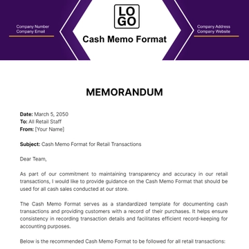 Free Cash Memo Format to Edit Online