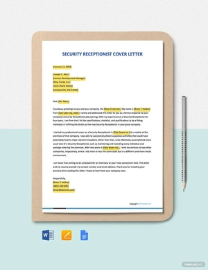Security Receptionist Cover Letter