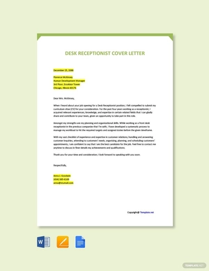 Desk Receptionist Cover Letter Template