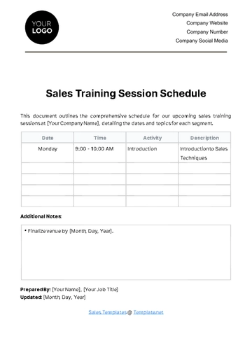 Free Sales Training Session Schedule Template to Edit Online