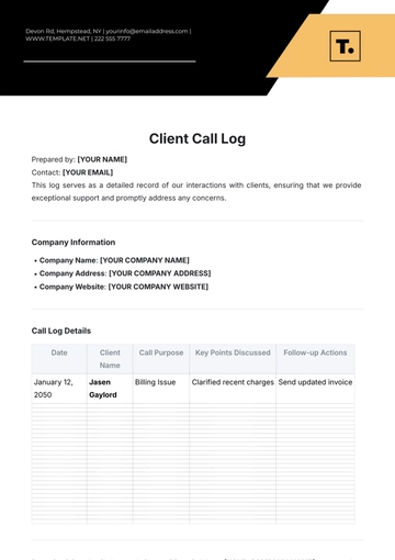 Free Client Call Log Template to Edit Online