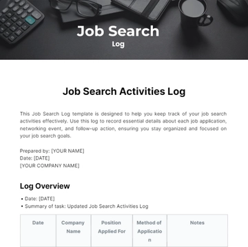 Free Job Search Log Template to Edit Online