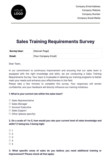 Free Sales Training Requirements Survey Template to Edit Online