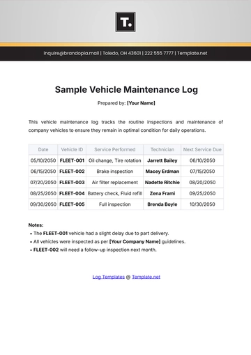 Free Vehicle Maintenance Log Template to Edit Online