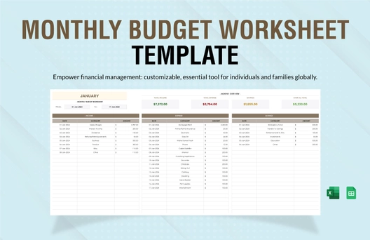 Monthly Budget Worksheet Template
