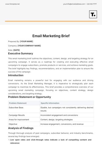 Free Email Marketing Brief Template to Edit Online