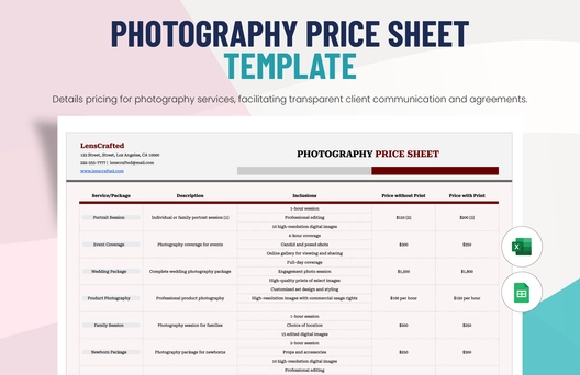 Photography Price Sheet Template