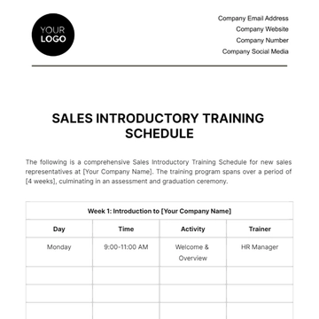 Free Sales Introductory Training Schedule Template to Edit Online