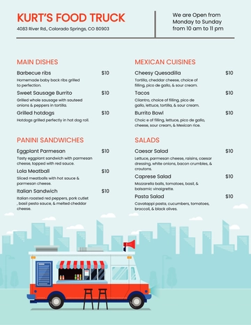 Free Food Truck Menu Board Template to Edit Online