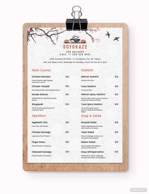 Japanese Restaurant Takeaway Menu Template