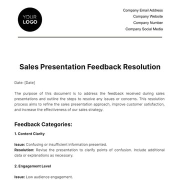 Free Sales Presentation Feedback Resolution Template to Edit Online