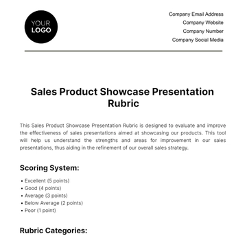 Free Sales Product Showcase Presentation Rubric Template to Edit Online