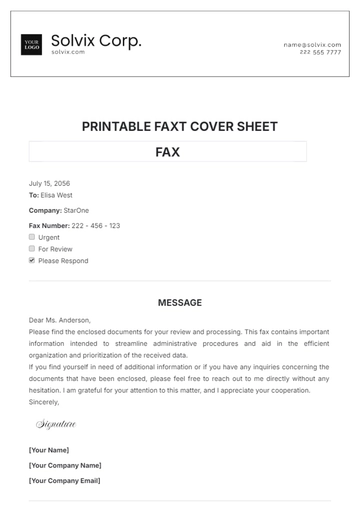 Free Printable Fax Cover Sheet Template to Edit Online