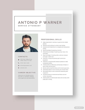 Service Attendant Resume