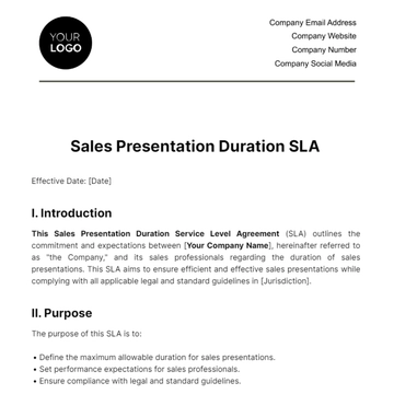 Free Sales Presentation Duration SLA Template to Edit Online