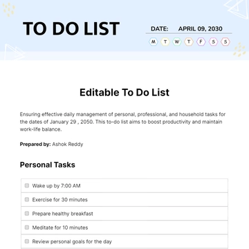 Free Editable To Do List Template