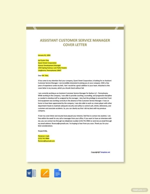 Assistant Customer Service Manager Cover Letter Template