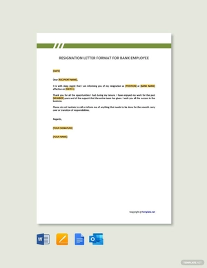 Resignation Letter Format for Bank Employee