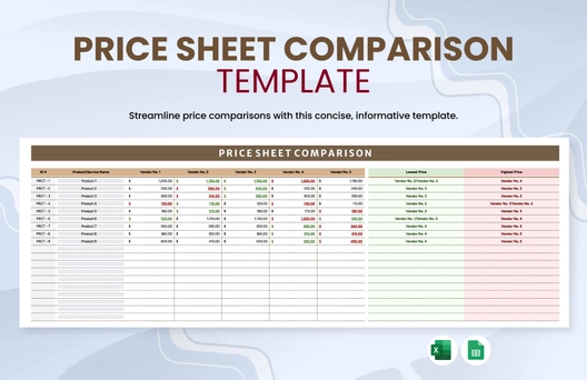 Price Sheet Comparison Template