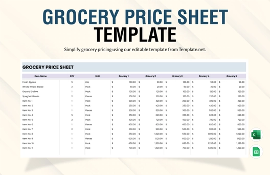 Grocery Price Sheet Template