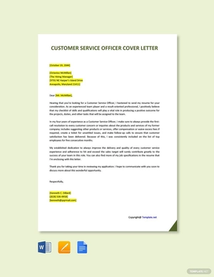 Customer Service Officer Cover Letter Template