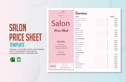 Salon Price Sheet Template