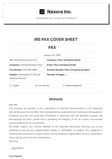 Free IRS Fax Cover Sheet Template to Edit Online