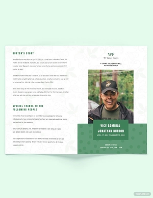 Printable Navy Honors Funeral Obituary Bi-Fold Brochure Template