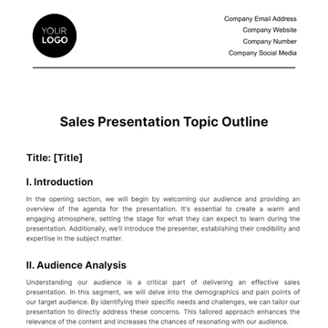 Free Sales Presentation Topic Outline Template to Edit Online