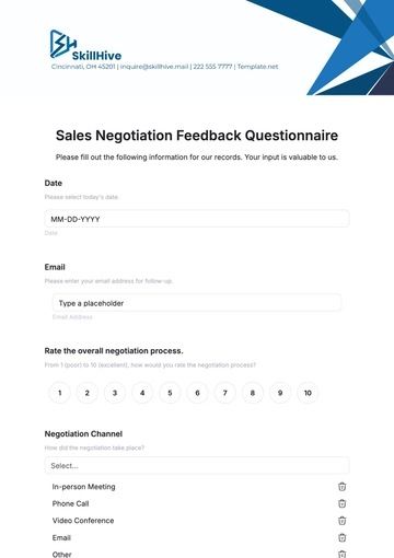 Free Sales Negotiation Feedback Questionnaire Template to Edit Online