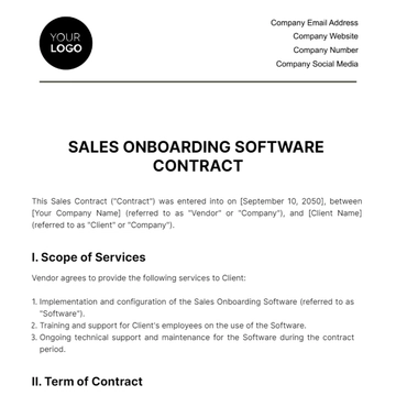 Free Sales Onboarding Software Contract Template to Edit Online