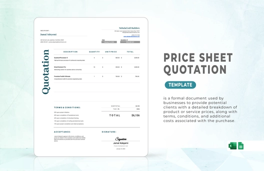 Price Sheet Quotation Template