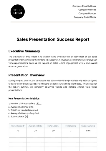 Free Sales Presentation Success Report Template to Edit Online