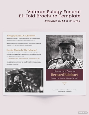 Veteran Eulogy Funeral Bi-Fold Brochure Template