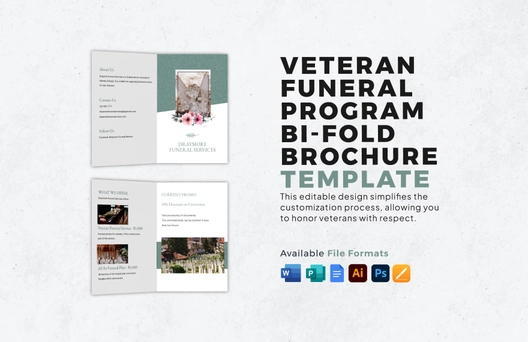 Veteran Funeral Program Bi-Fold Brochure Template