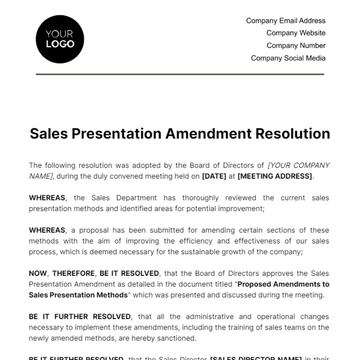 Free Sales Presentation Amendment Resolution Template to Edit Online