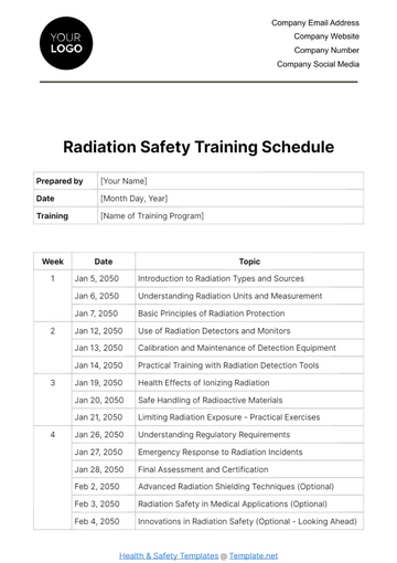 Free Radiation Safety Training Schedule Template to Edit Online