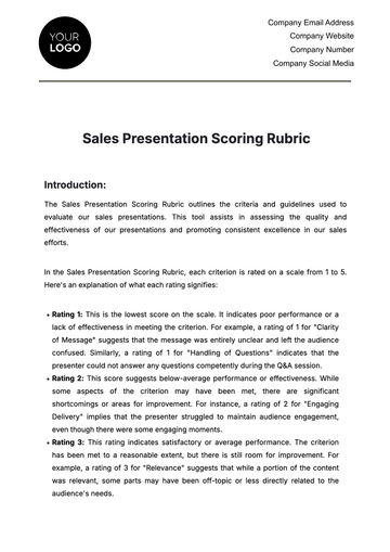 Free Sales Presentation Scoring Rubric Template to Edit Online